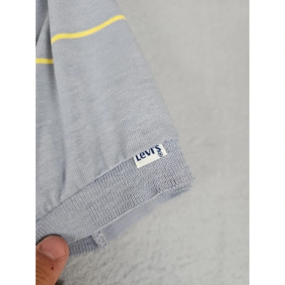 Vintage Levi's Polo Shirt Gray Striped Snaps Men's Large Made In USA